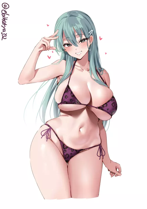 Suzuya purple leopard print bikini [Kantai Collection]