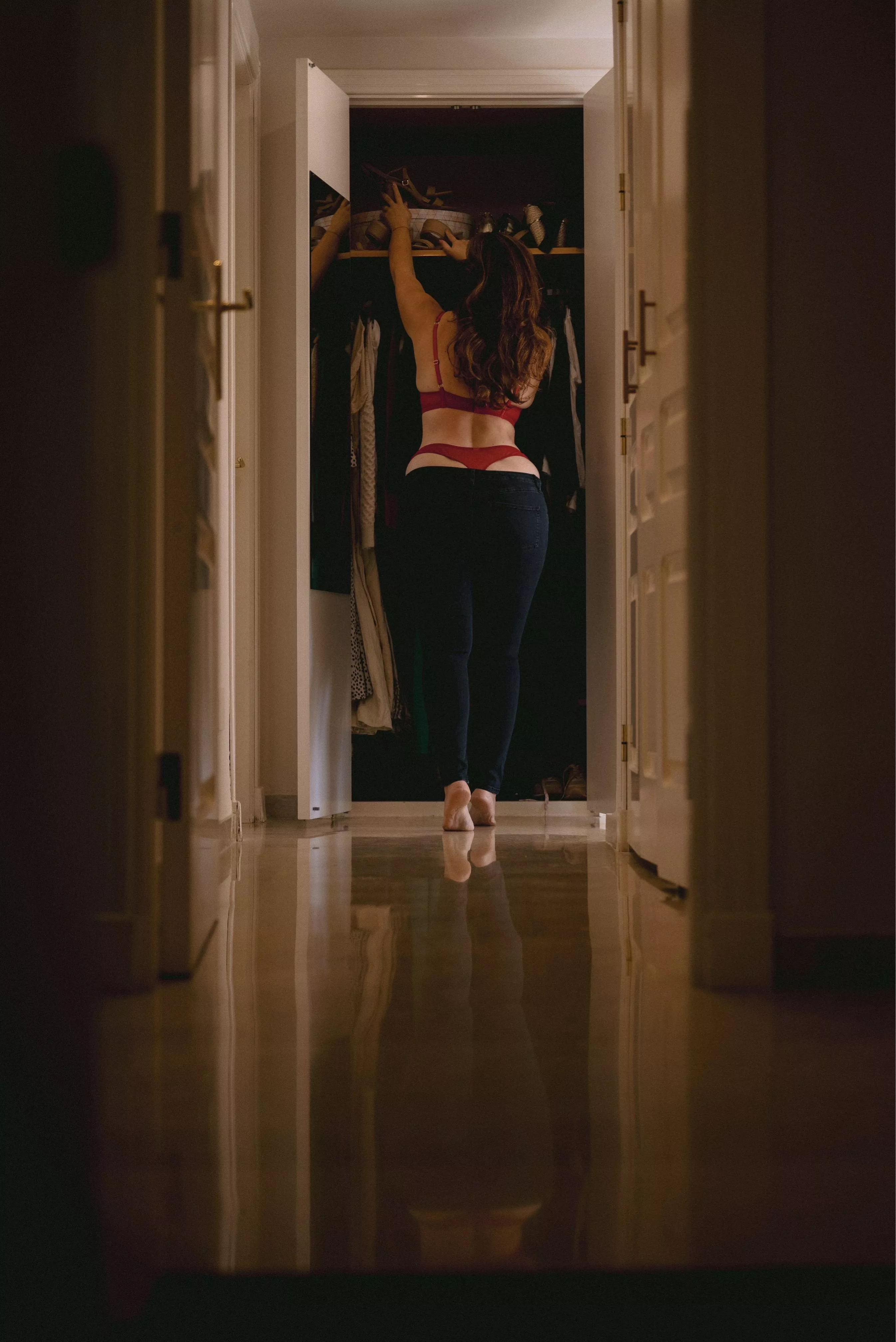 Watching me while I get changed - Red thong