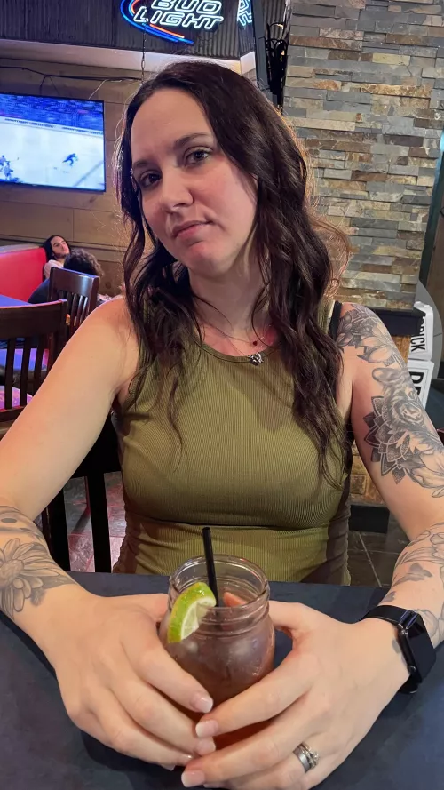 Wife looking sexy out for dinner.