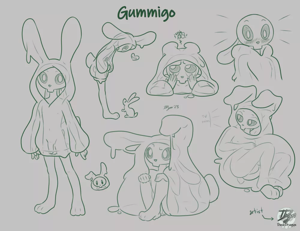 Another commission for Gummigo of his cute bunny-ghost-slime! this time its a personality-focused ref sheet!