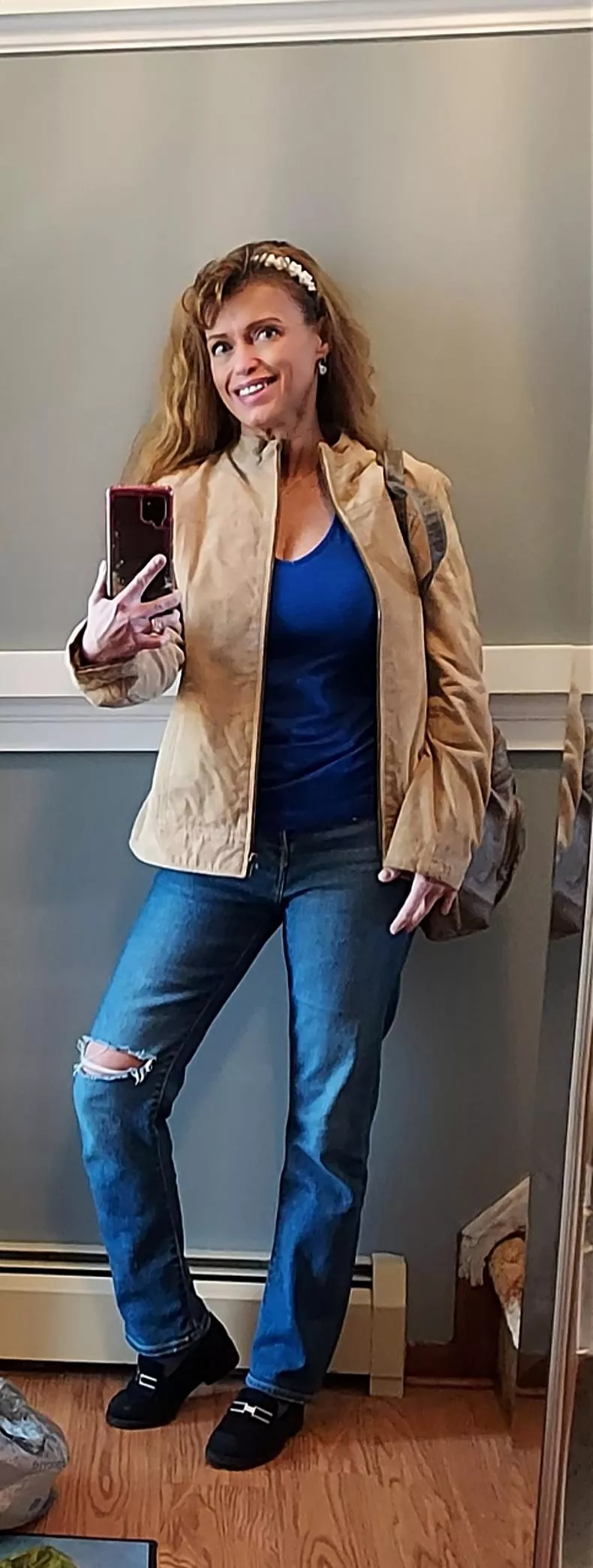 Checking my look as I go out the door