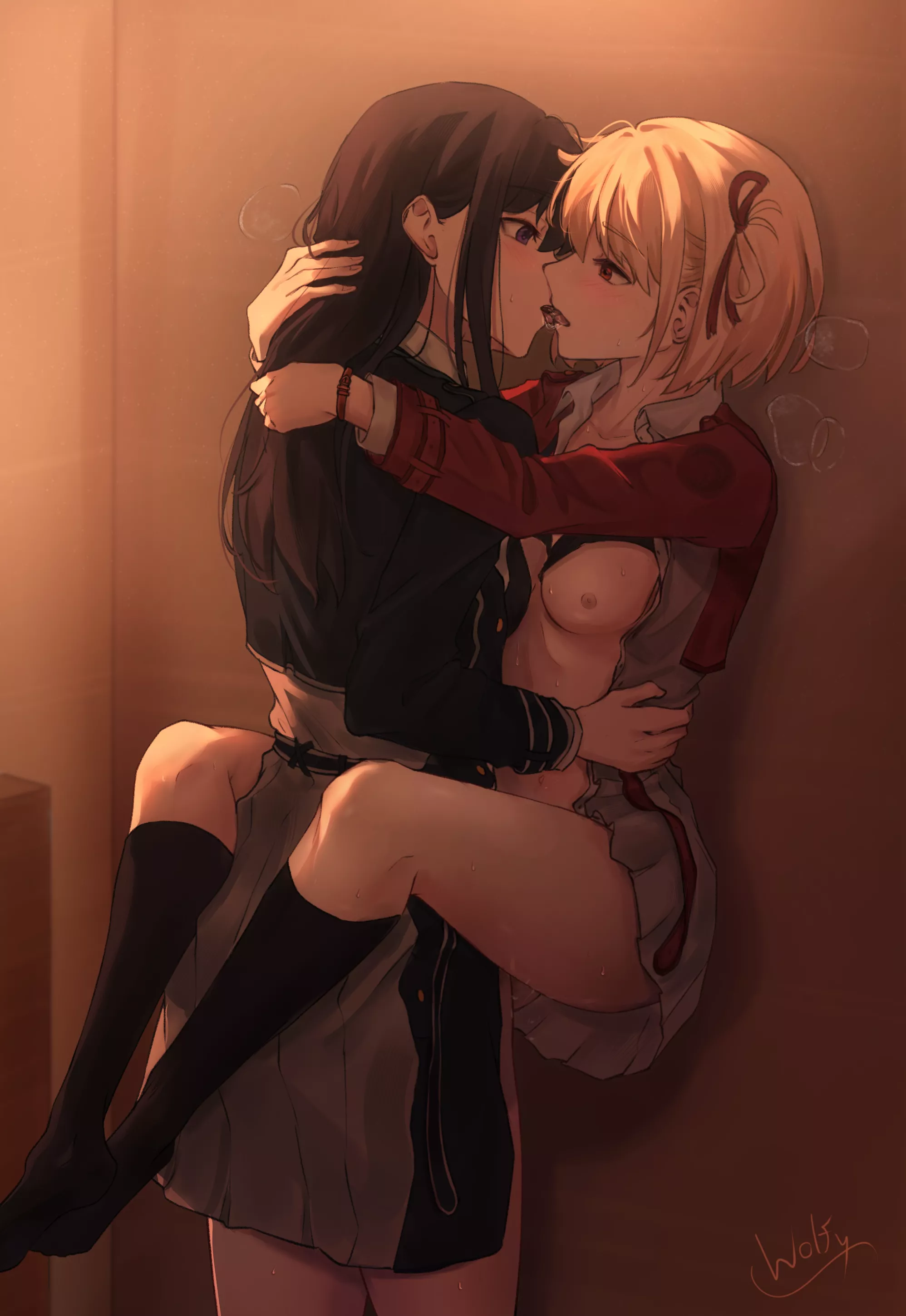Chisato pressed against the wall (wolfy) [Lycoris Recoil]