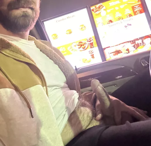 Hard dad cock in the drive thru