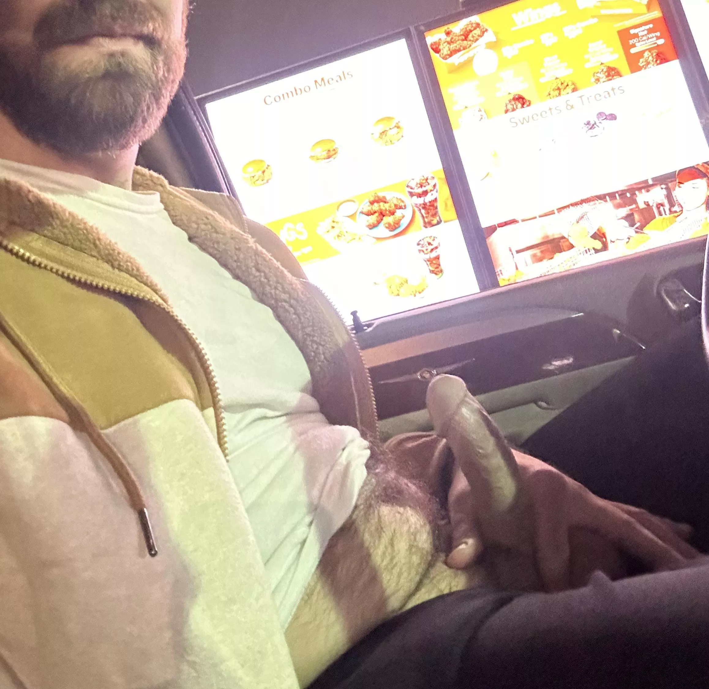 Hard dad cock in the drive thru