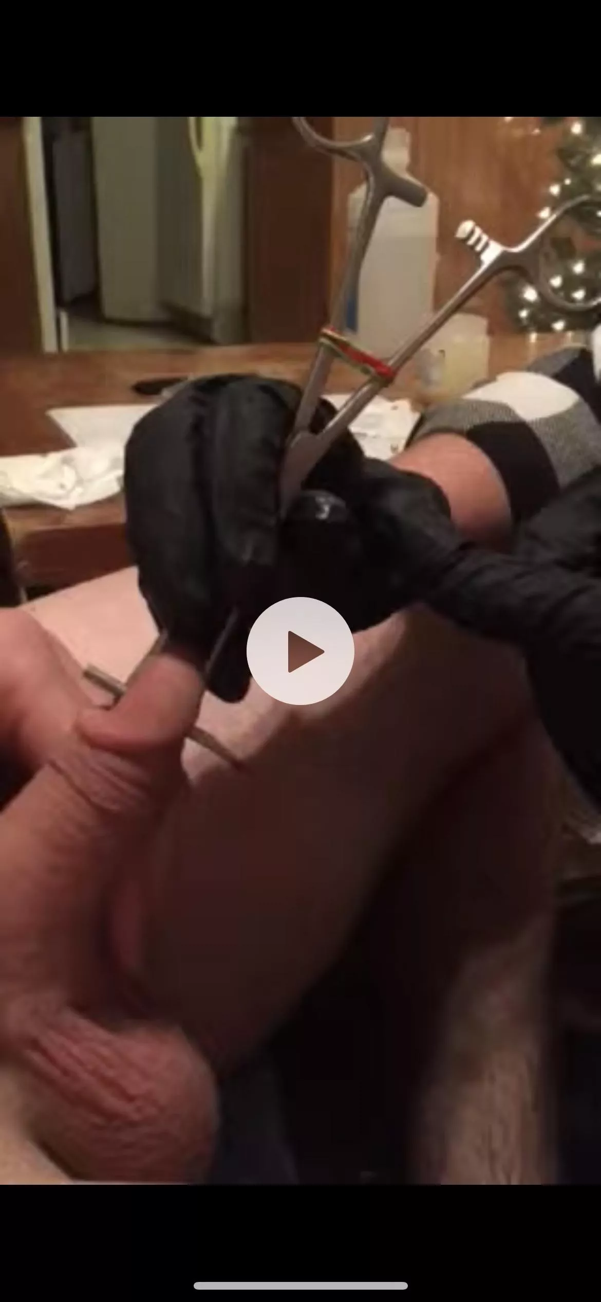 I didn’t help with the tree and she got pissed. Sat me down, put a rod through my cock and beat my balls black/blue