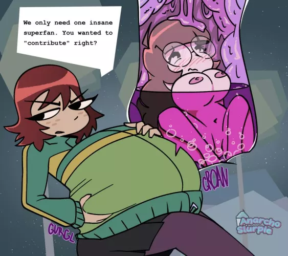 {image} Kim Pine Only Needs 1 Fan (OC by Anarcho Slurpie) [F/F, Soft, Unwilling, Same-Size, Digestion]