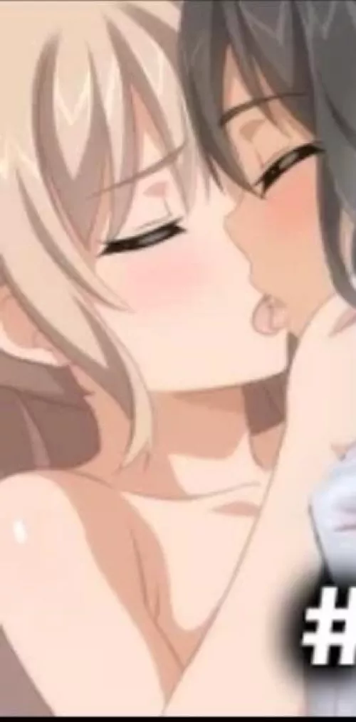 LF color source: 2girls, french kissing, blonde hair, brunette hair, eyes closed, dark skin