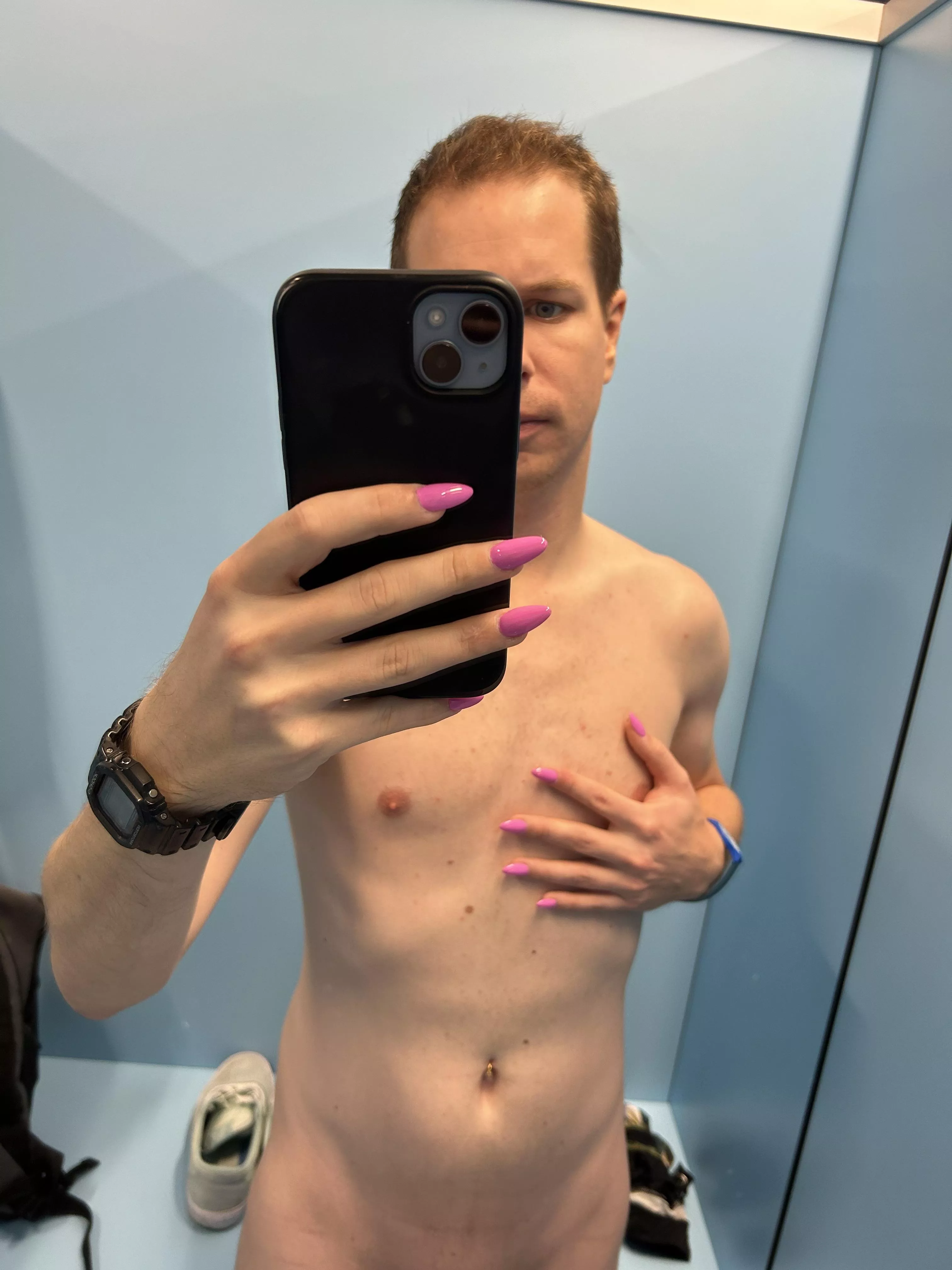 Swimming pool cabin selfie