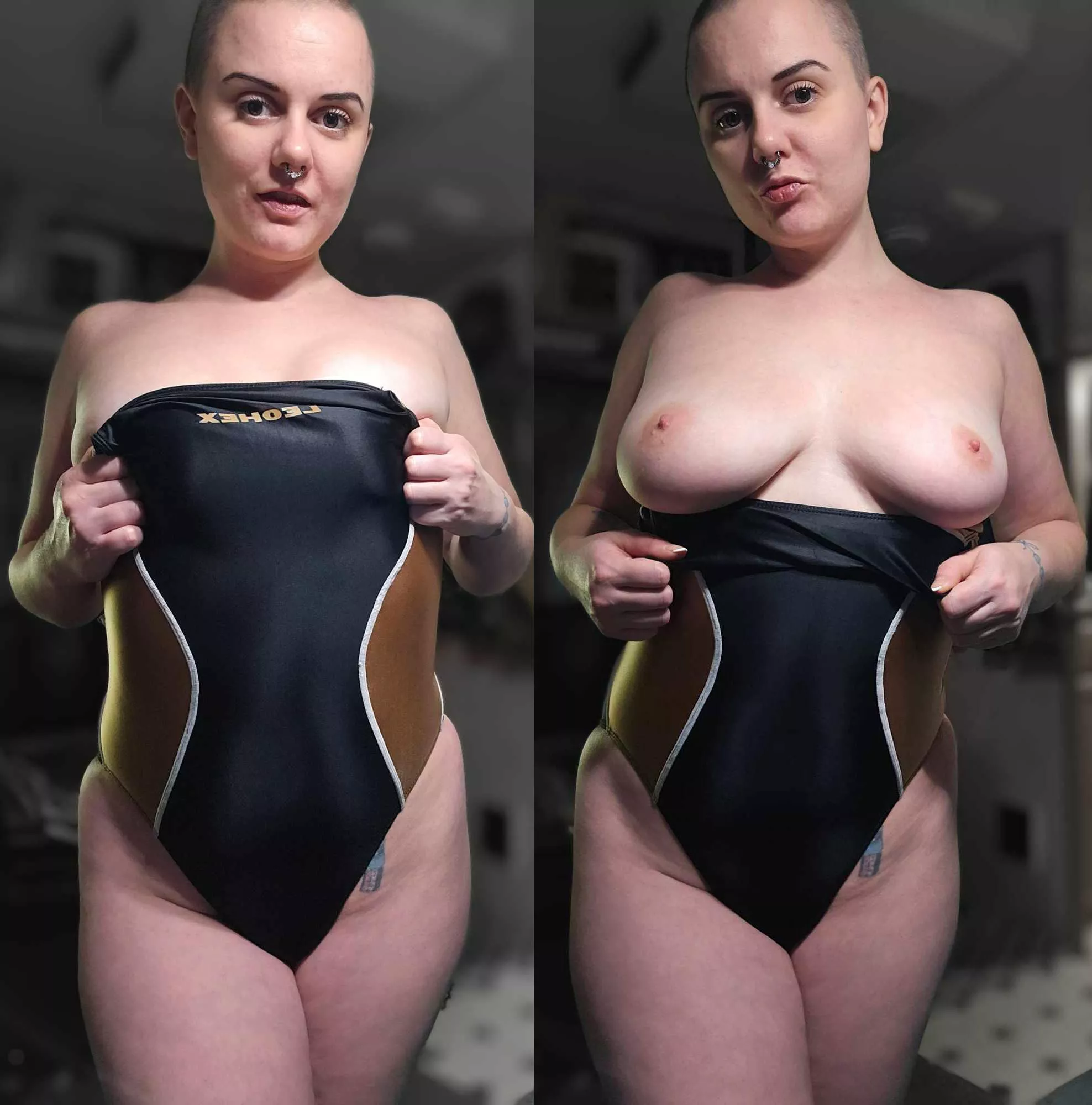 The suit hides my big titties, so I gotta pop them out for you to appreciate