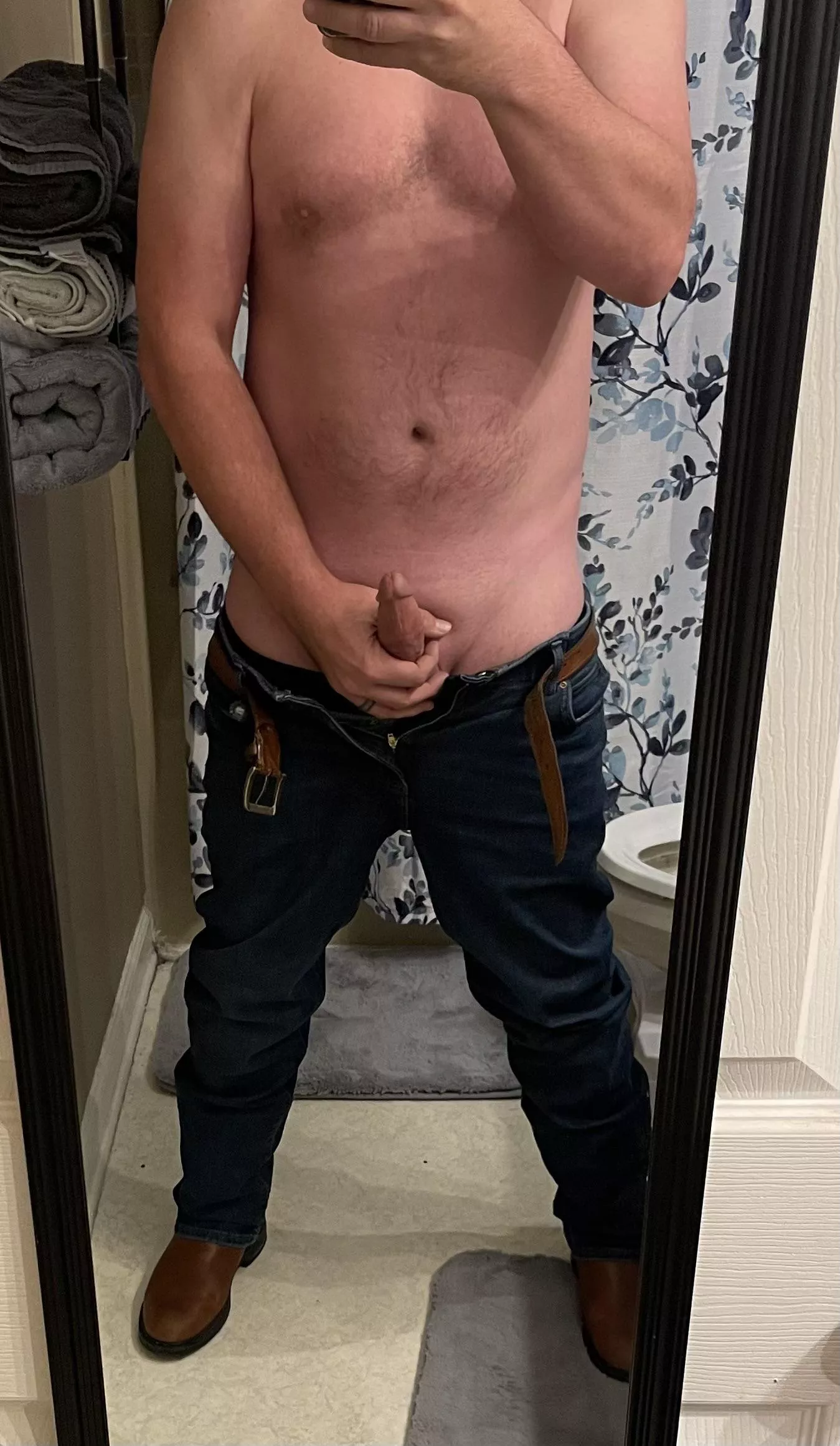 [46] Daddy’s jeans and boots stay on or come off?