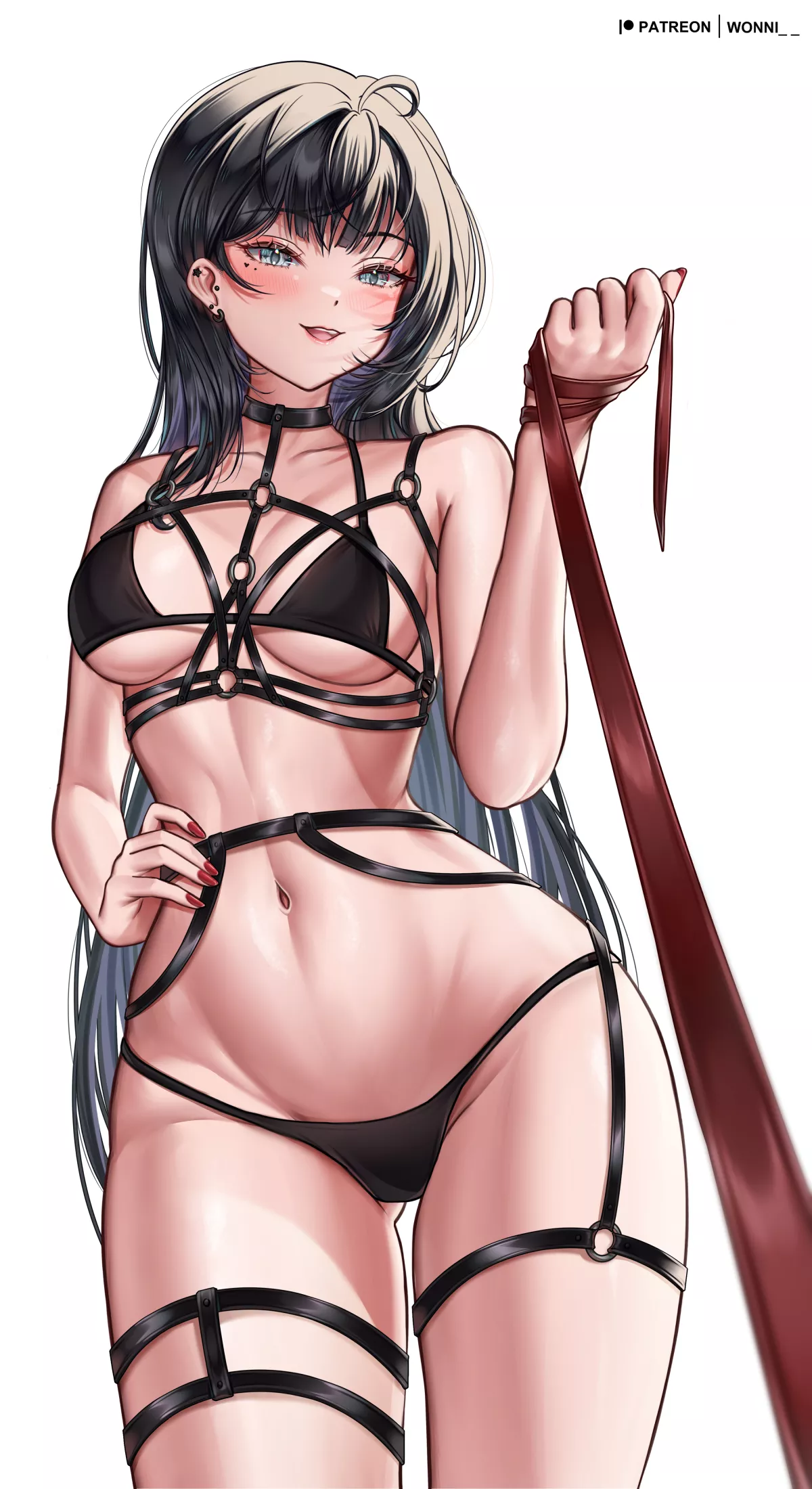 At the end of her leash