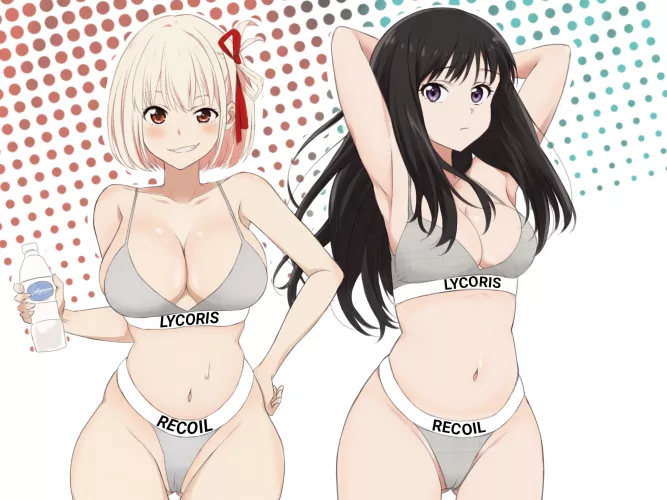 Chisato And Takina In Their Bra And Panties (Lycoris Recoil)