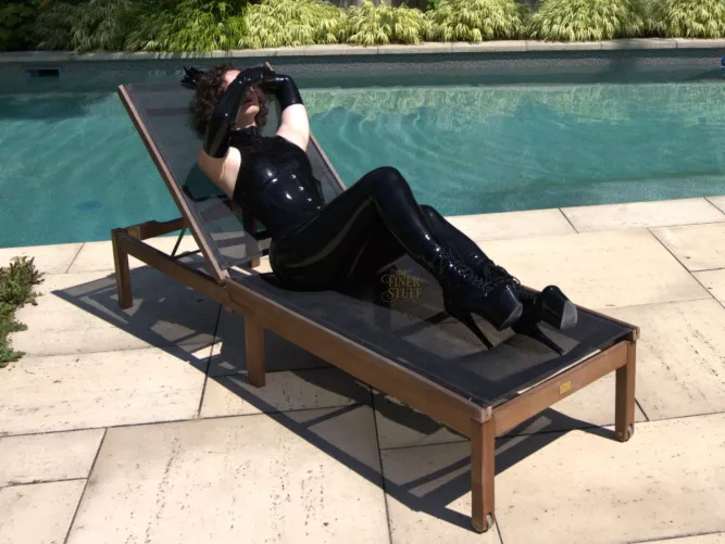 Dreaming of sunnier days, showing off my latex by the poolside