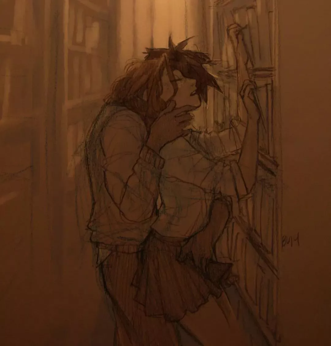 Harry and Ginny in the library when they dated in Half Blood Prince