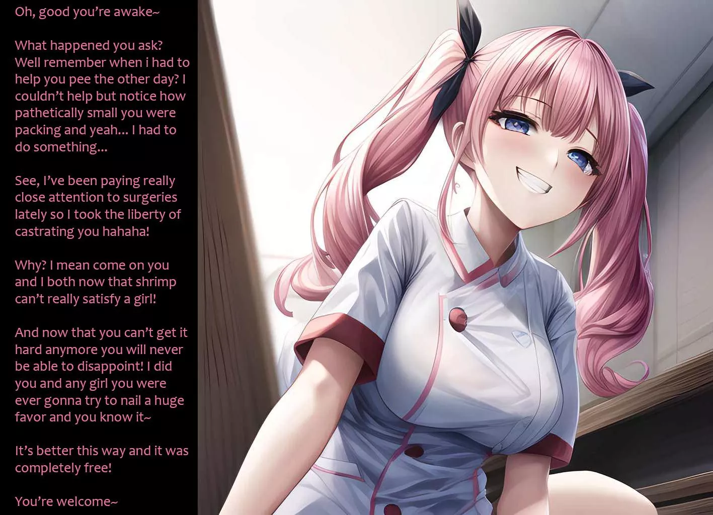 Never trust the cute nurse~[Femdom] [Forced castration] Art Ai generated by me