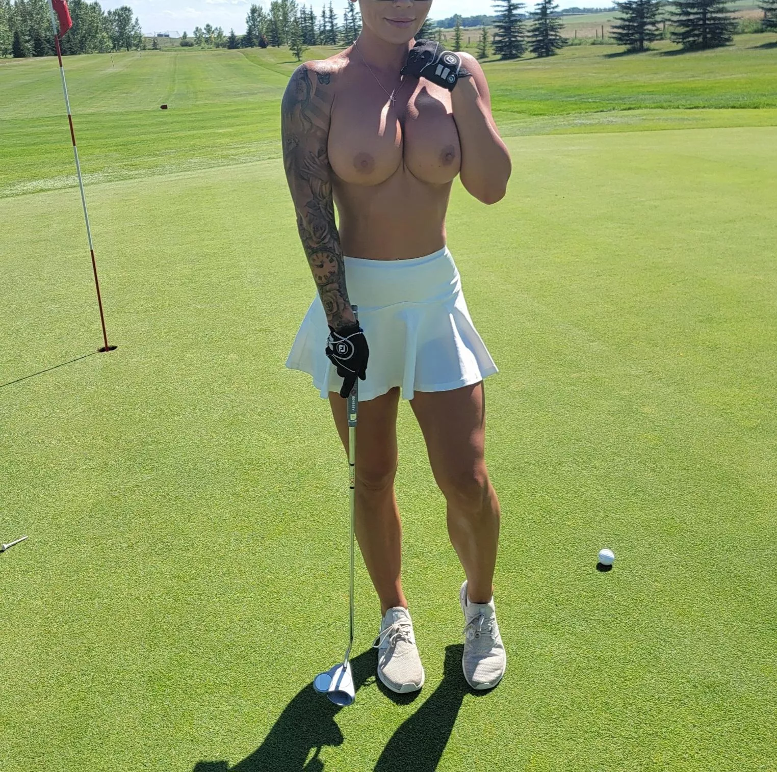 Playing topless golf with my husband's friends, the winner gets me as a 19th hole. We still need a 4th for the round tho ....