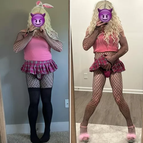 Same outfit, 12 months apart!