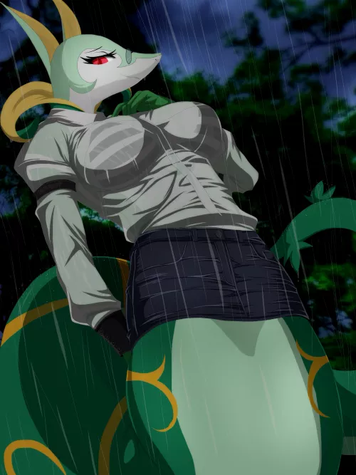 Serperior in the rain (by q_WED2)