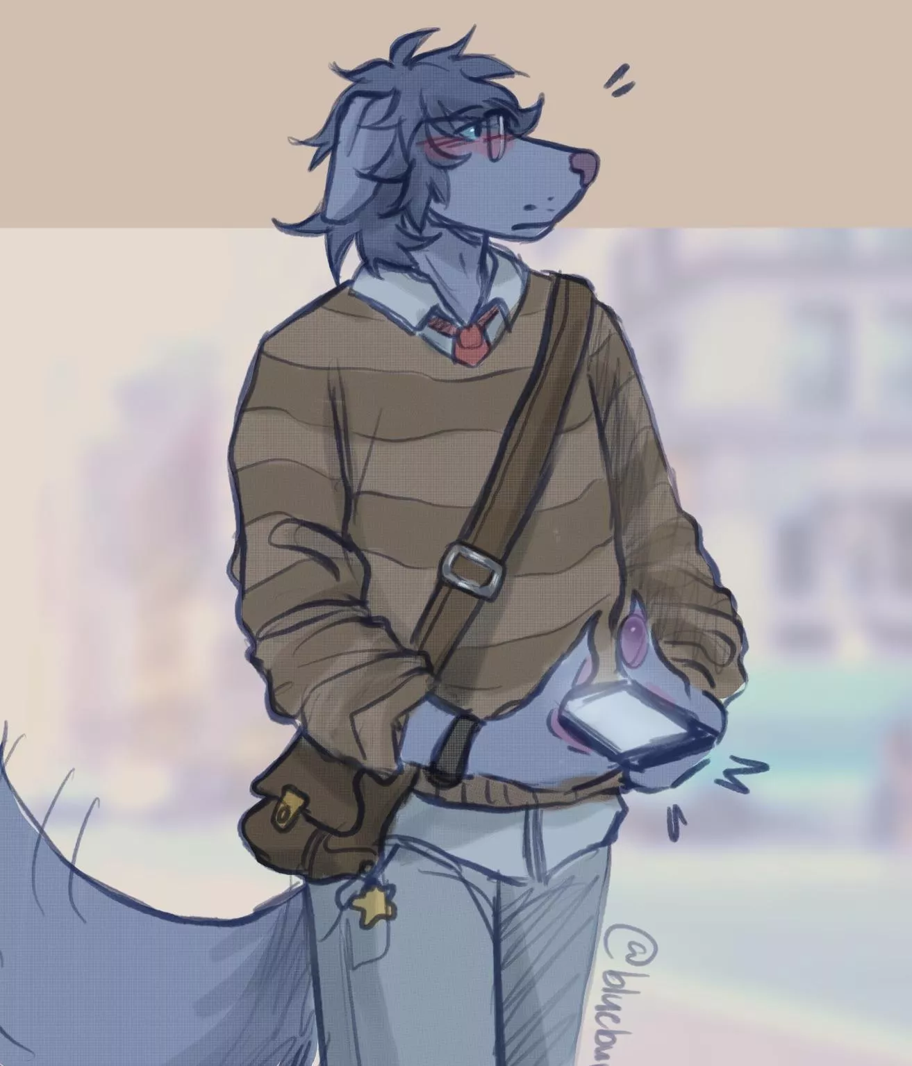 my fursona, blue! pls ask me some questions about him :3