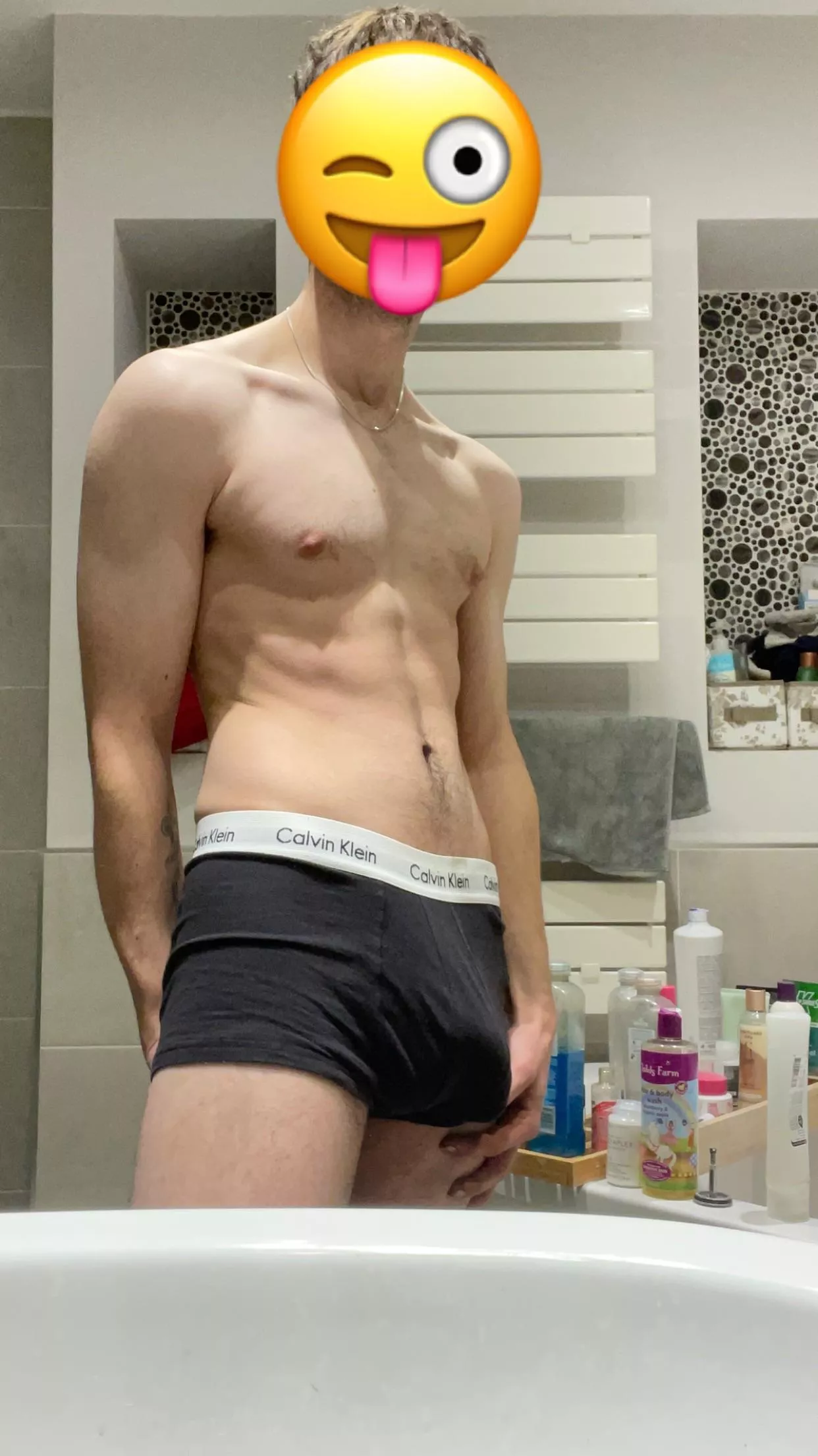 My package in my pants before I took them off to get in the shower 🍆