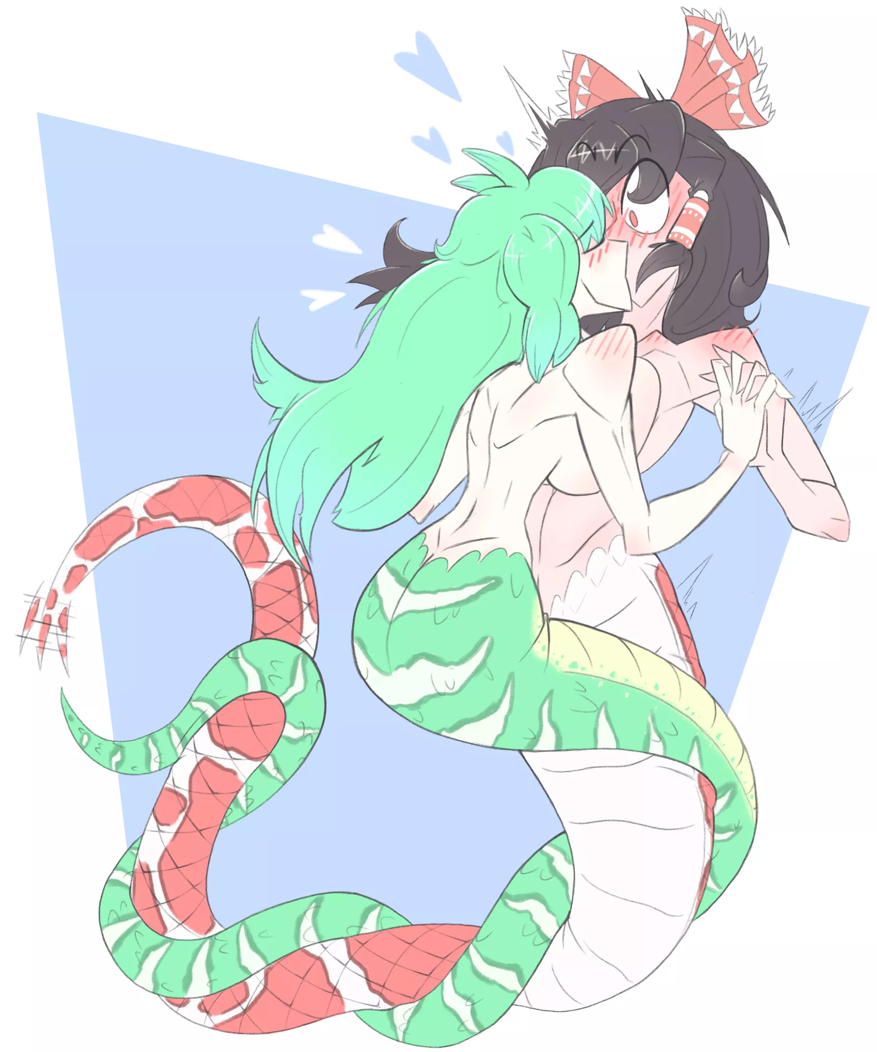 Reimu x Sanae Lamia Make out session by @plantsoup