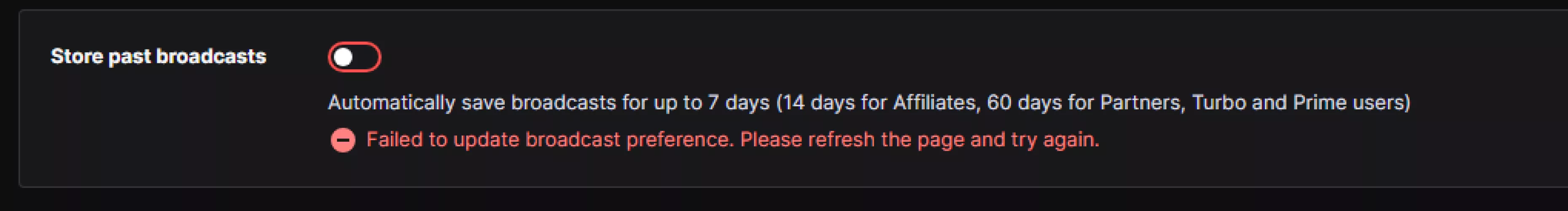 Setting to save VODs not working? (tried for 3 days straight)