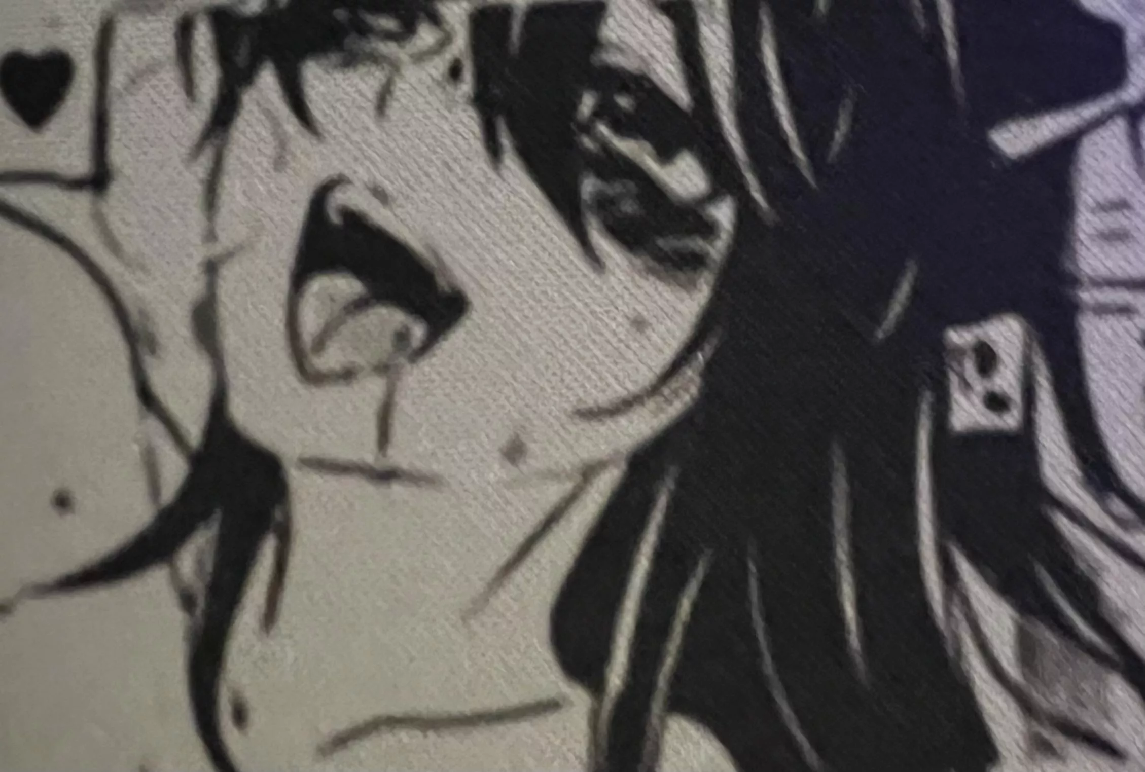 Lf mono source 1girl, black hair, tounge out, blushing, black heart, sweating, teeth, collar bone