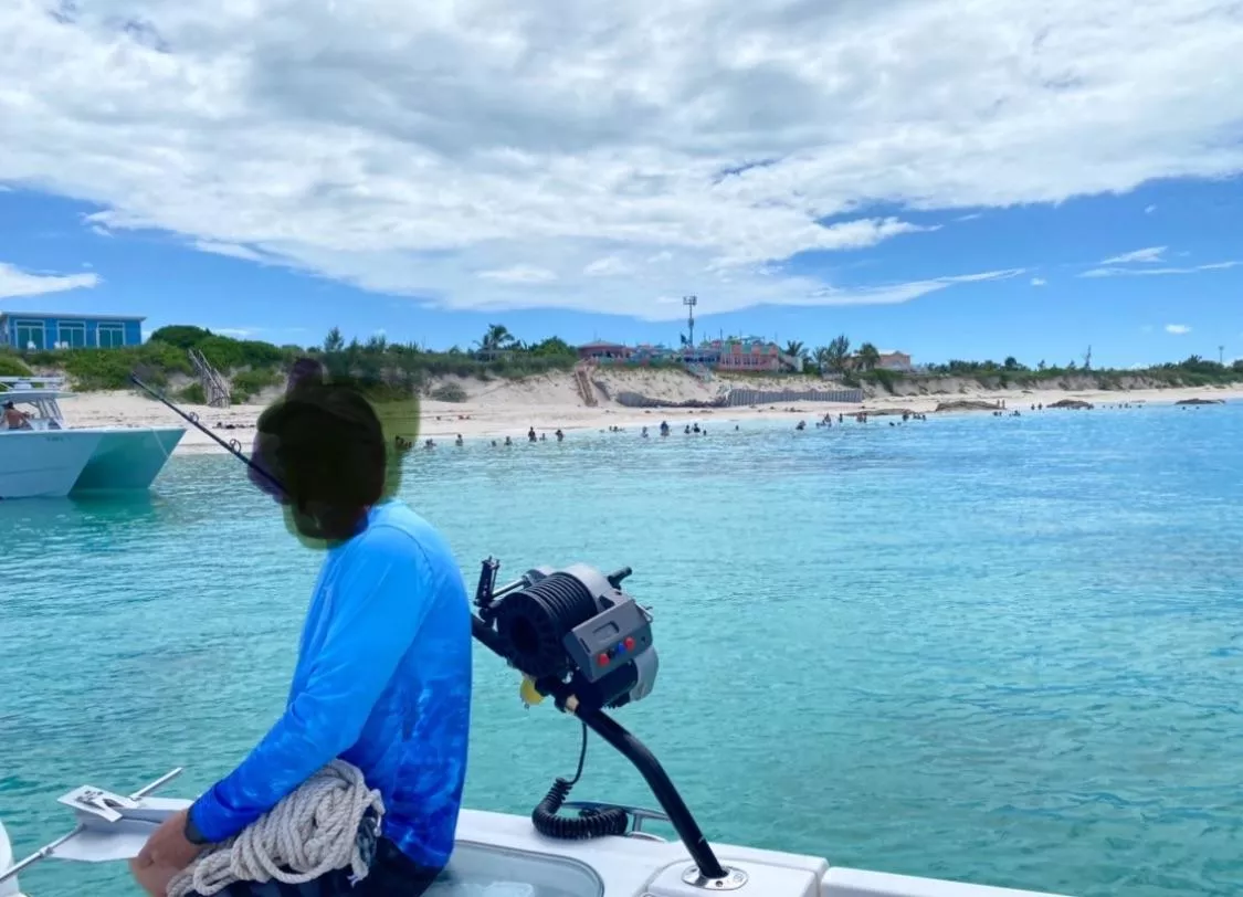 Parked the boat and waded to the beach bar on the hill