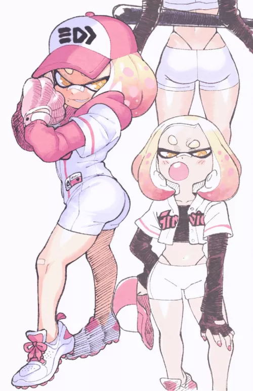 Pearl playing baseball (Splatoon) by @inkuusan