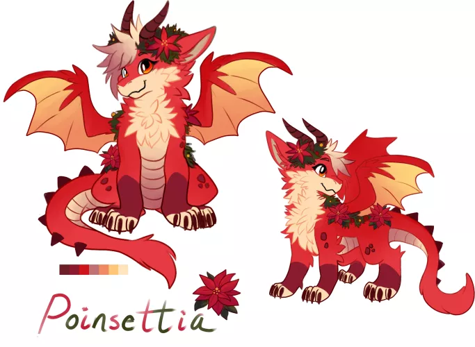 Poinsettia Dragon - Adoptable (Art & Design by Me!)
