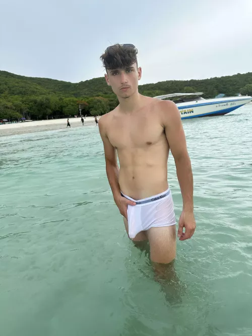 Wet white underwears really reveals the size of your real cock