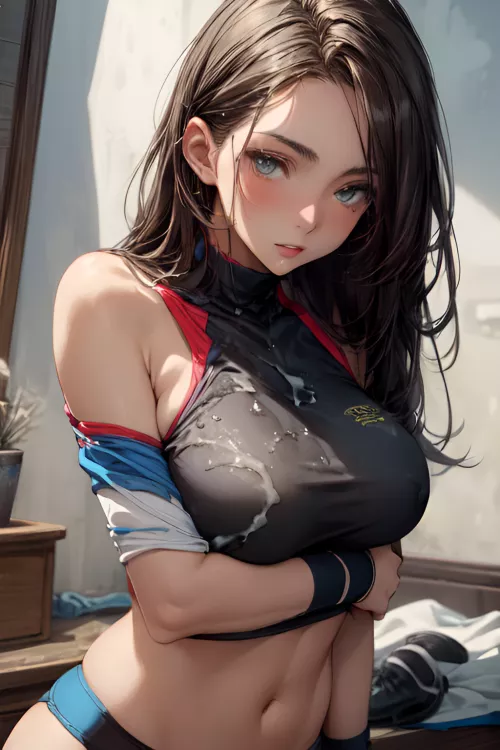 Cummed on her top by accident