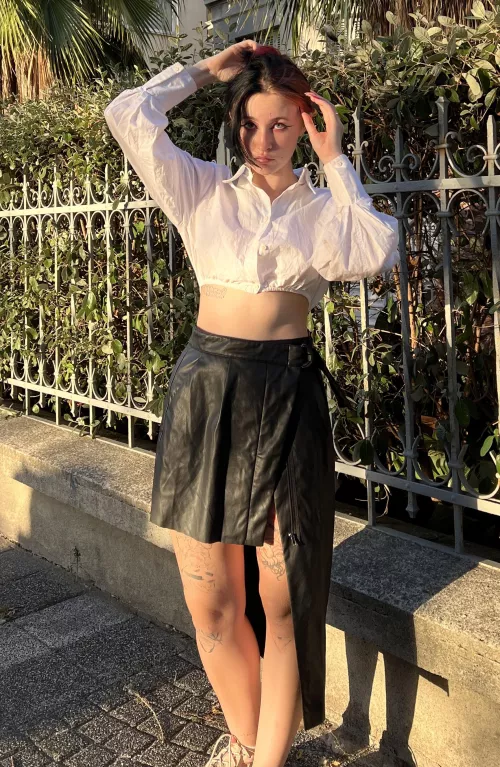 My custom black leather skirt.