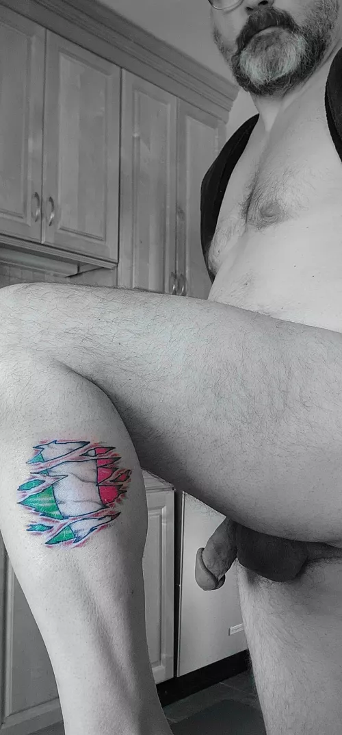 Newest tattoo (with cock making an appearance)