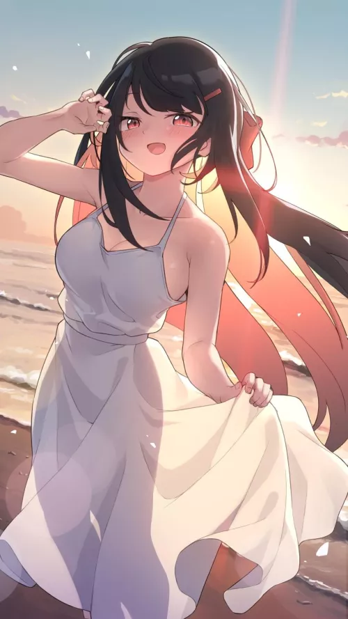 Beautiful waifu at the beach