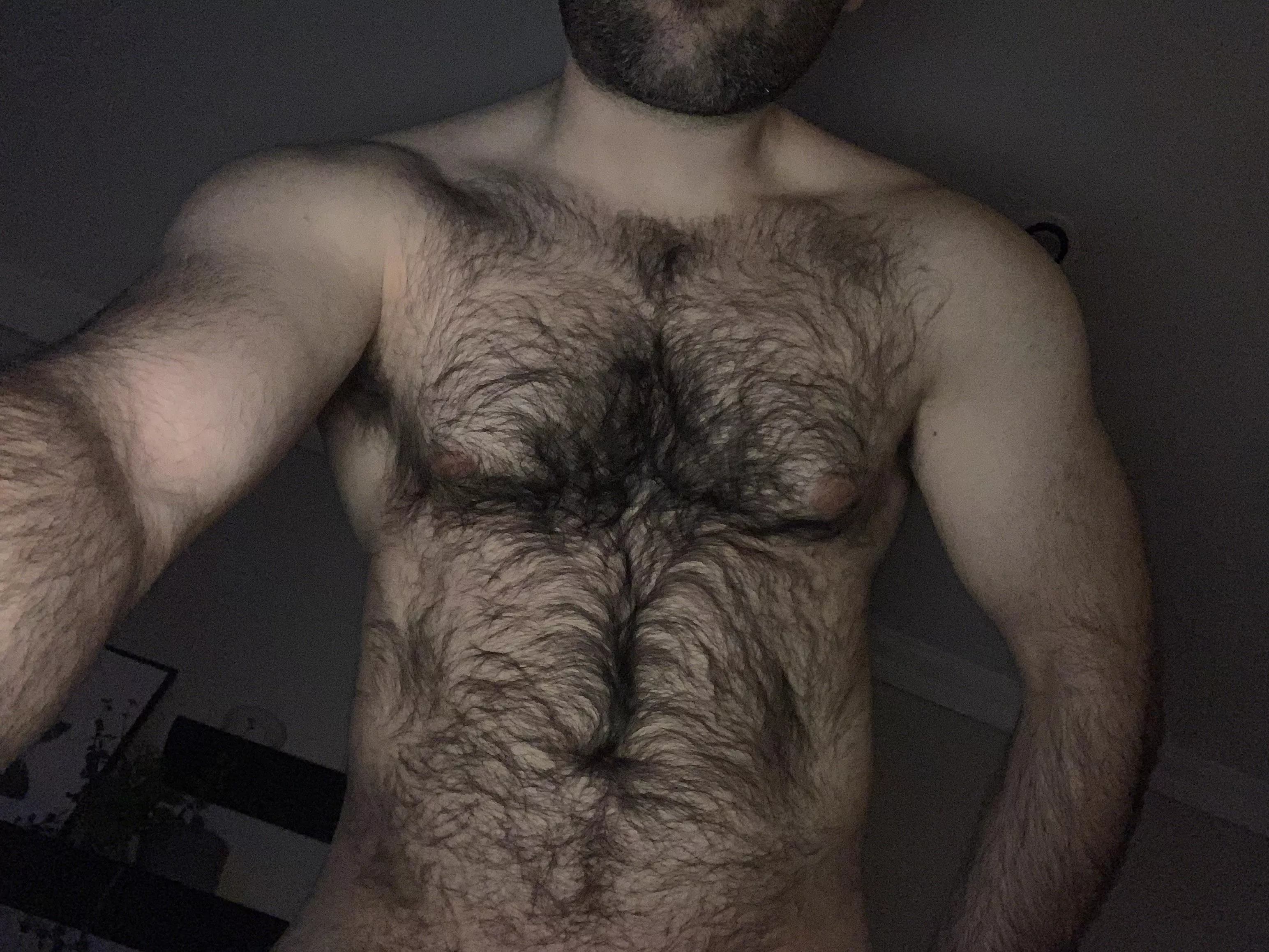 In the dark + flash 📸 seems to accentuate my hairy body. It’s not too much?