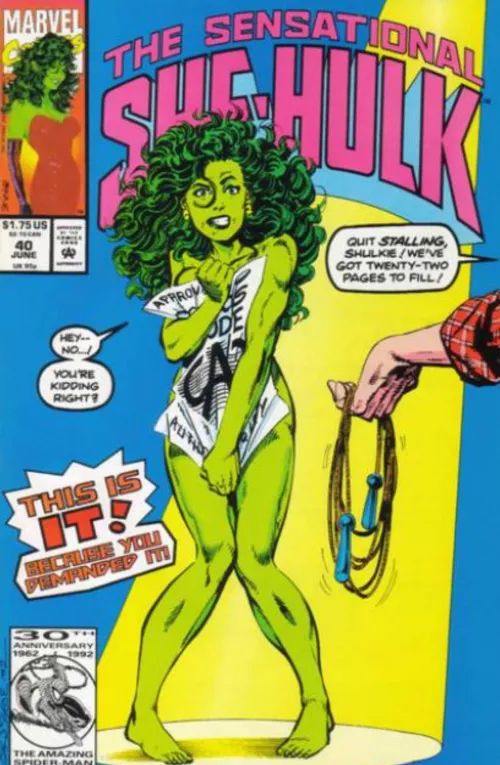 Probably the funniest Plot Cover of all time (look close at what she's covering up with) [Sensational She-Hulk #40]