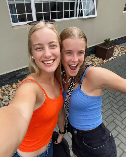 sisters' beige & black bra straps. (18+)