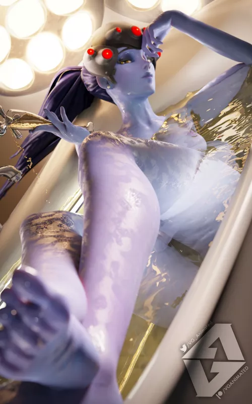 Widowmaker bathing in her pee (VGAnimated) [Overwatch] (2400x3840)