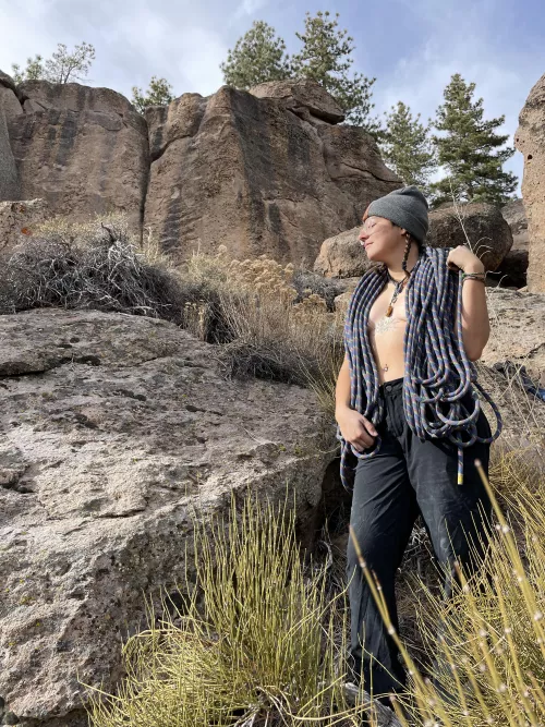 The climbing was a little tuff on my hands today, so figured tits out would make it better