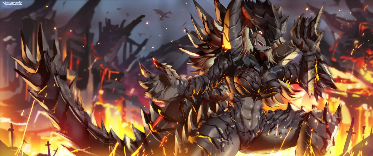 A follower wanted me to design a human female hybrid version of Akantor x3! (Art by me @ichimoral )