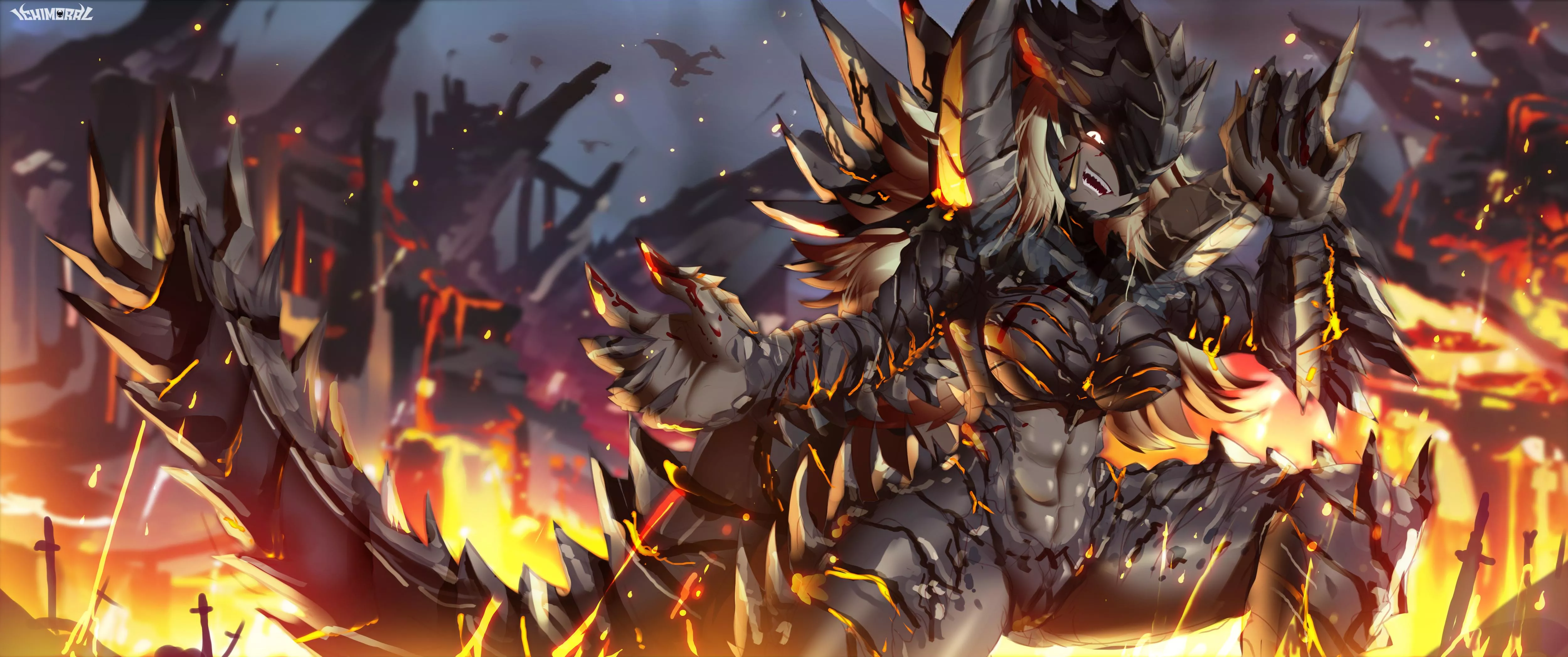 A follower wanted me to design a human female hybrid version of Akantor x3! (Art by me @ichimoral )