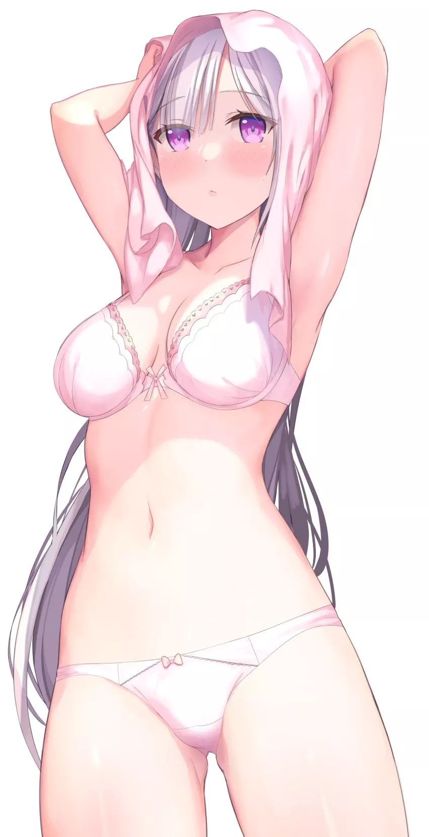 Emilia drying her hair