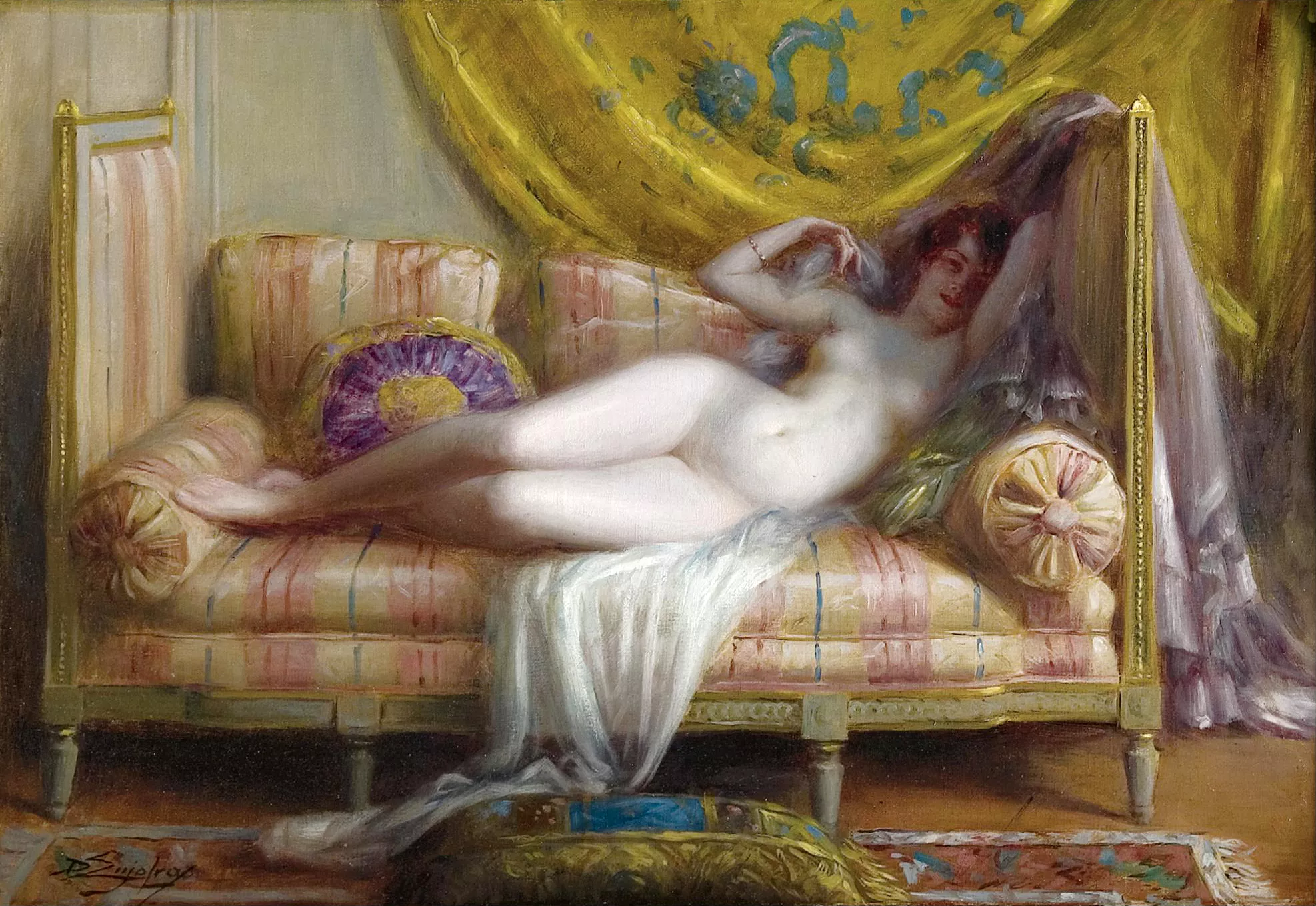 Gentlemen, I am most perplexed. Having commissioned a portrait of my fiancee, I was shocked when presented with this (admittedly fine and lovely) life-size rendering of her in a most odalisque pose. I naturally anticipated viewing her in this state only 