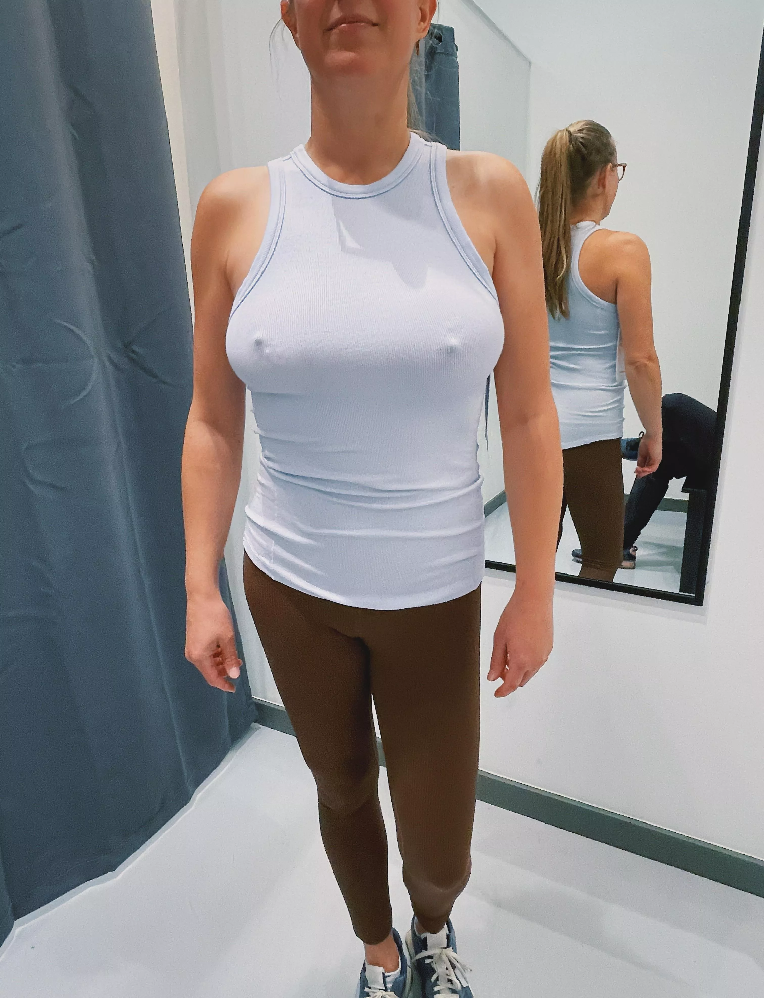 Trying on clothes (braless of course!)