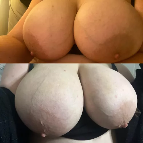 (1 year difference) my udders won’t stop growing 🙈