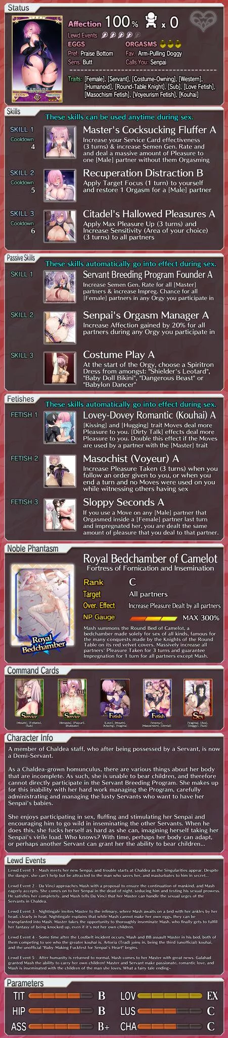 A remake of Mash's lewd profile! [FGO] [Fate] [Game Mechanics] [Impregnation] [Hetero] [Male Viewer]