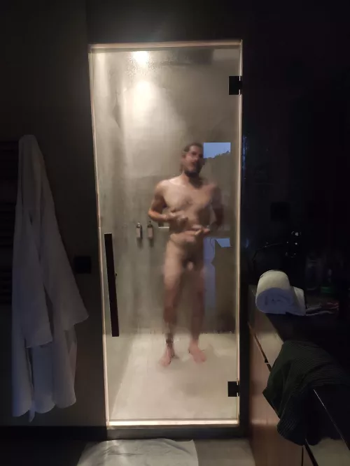 Posing for my gf while showering at the hotel