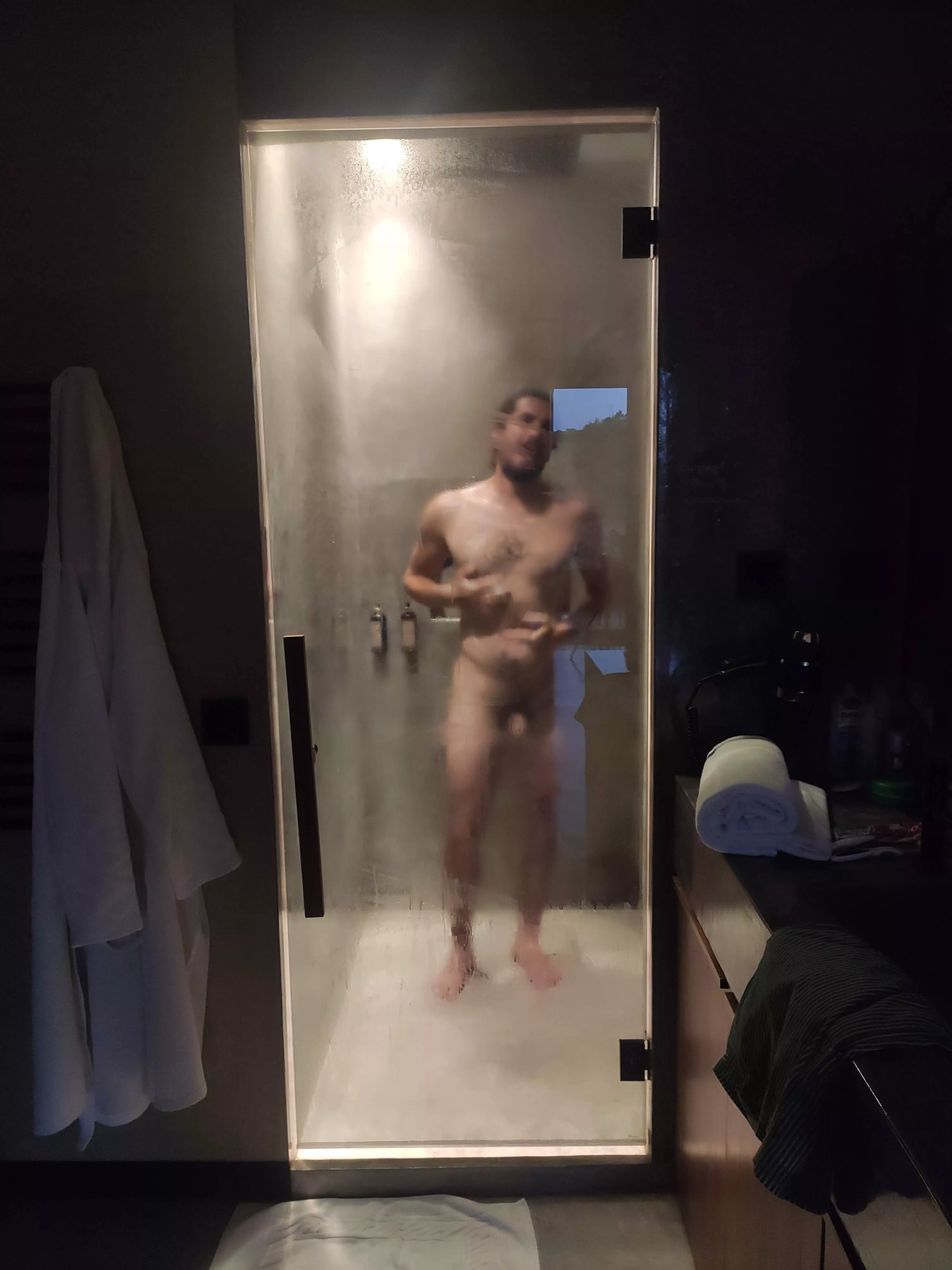 Posing for my gf while showering at the hotel