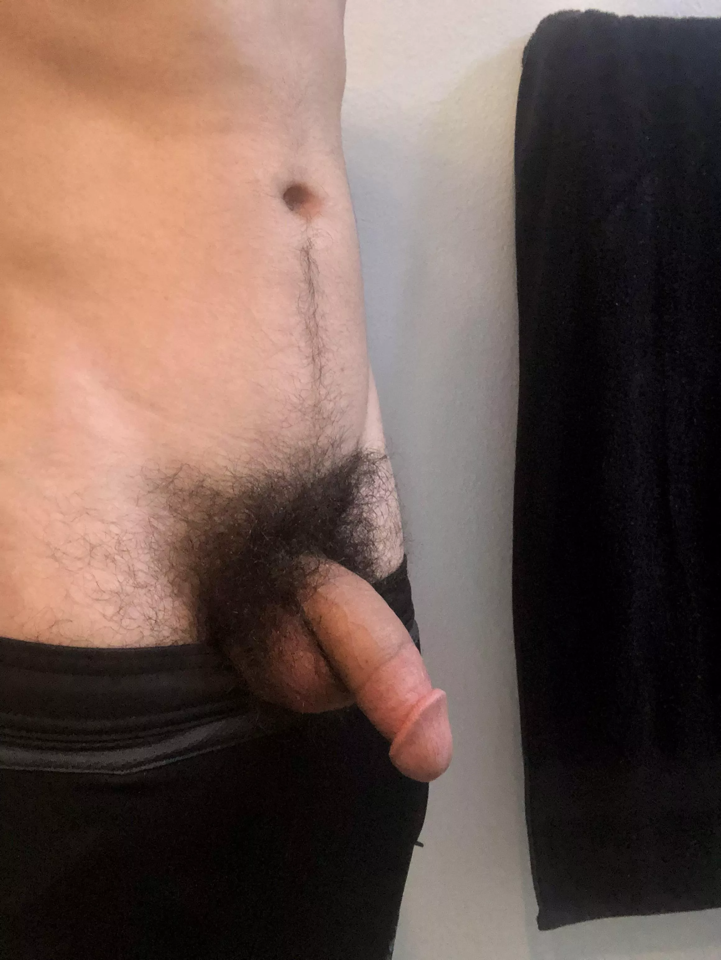 Would you drop to your knees in the bathroom for this hairy cock?
